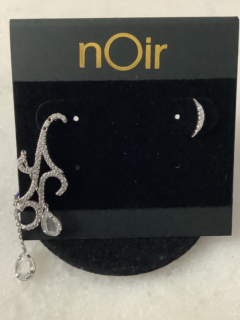 Noir Silver Crystal Crescent Ear Jacket Set W Teardrop Dangles Brand New 50$